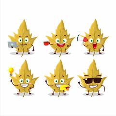 Maple yellow leaf cartoon character with various types of business emoticons