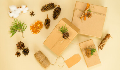 New Year or Christmas gifts in eco-packaging. Environmental protection concept