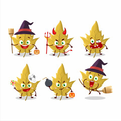 Halloween expression emoticons with cartoon character of maple yellow leaf