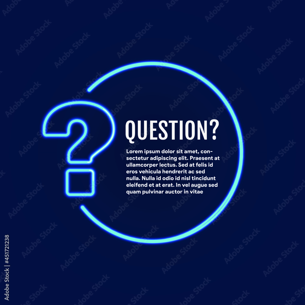 Poster question mark sign icon, vector illustration. neon sign question mark faq button. asking questions. 