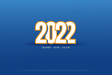 Happy new year 2022 with stacked 3d numbers illustration.