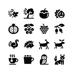 Simple Set of Autumn Related Vector Line Icons. Contains Icons as Owl, Fox, Turkey and more.