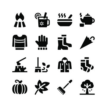 Simple Set of Autumn Related Vector Solid Icons. Contains Icons as Hedgehog, Pumpkin, Leaf and more.