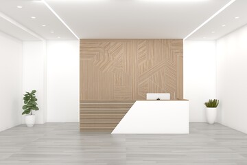 Office Reception Desk Mockup front view interior design