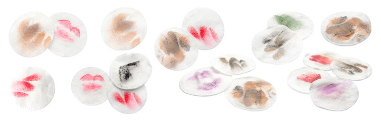 Obraz na płótnie Canvas Cotton pads after makeup removal on white background