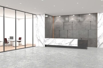 Office Reception Desk Mockup front view interior design