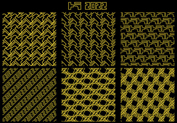 トラと2022の文字の線を並べて作られた背景パターン素材セット