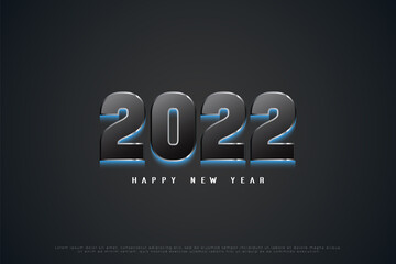 Happy new year 2022 with 3d numbers illustration with bright blue shadow.