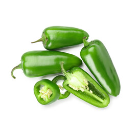 Cut green jalapeno pepper on white background