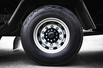 A Big Truck Wheels. Industry Road Freight Truck Transportation.
