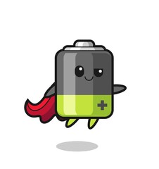 cute battery superhero character is flying