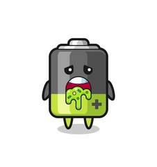 the cute battery character with puke
