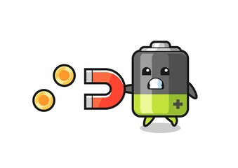the character of battery hold a magnet to catch the gold coins