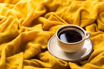 Seasonal autumn composition with cup of coffee