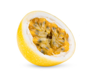 Half yellow passion fruit isolated on white