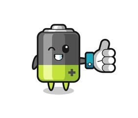 cute battery with social media thumbs up symbol