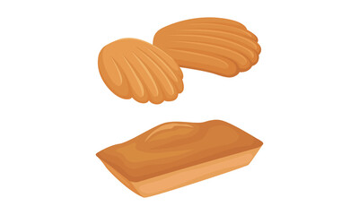 Baked products set. Sweet pastry buns and cookies cartoon vector illustration