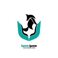 Fototapeta premium fox and human hands icon logo