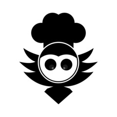 flying owl wearing a chef's hat icon logo
