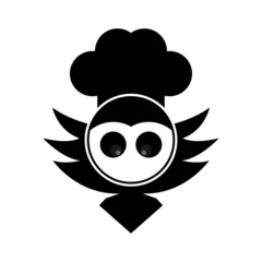 flying owl wearing a chef's hat icon logo