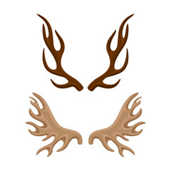 Antlers set. Horny hunting trophy of reindeer, deer, moose animals vector illustration