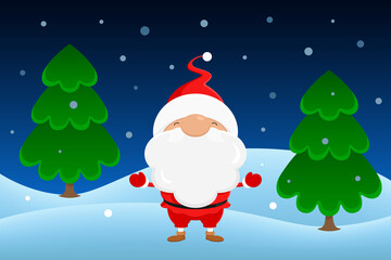 Santa Claus in forest. Cartoon style. Vector illustration.