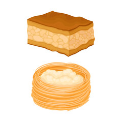 Oriental tasty desserts set. Traditional turkish cuisine sweets cartoon vector illustration