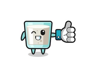 cute milk with social media thumbs up symbol