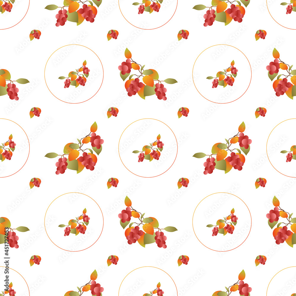 Aufkleber autumn leaves pattern seamless. abstract fall red berries and leaves in circle shapes at endless orn