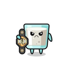 milk mascot character as a MMA fighter with the champion belt