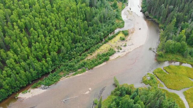 4K Drone Video of meanering Chena River near Chena Hot Springs, Alaska