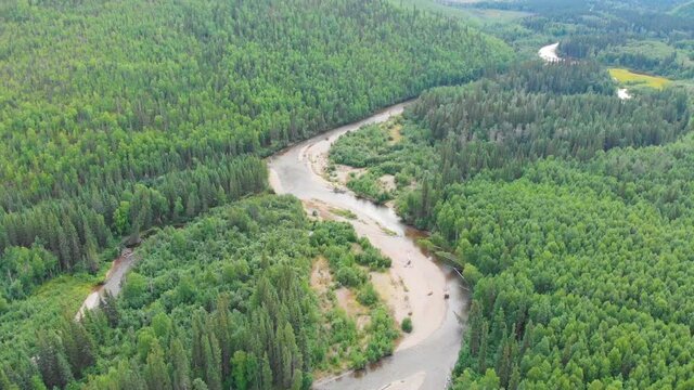 4K Drone Video of winding Chena River near Chena Hot Springs, Alaska