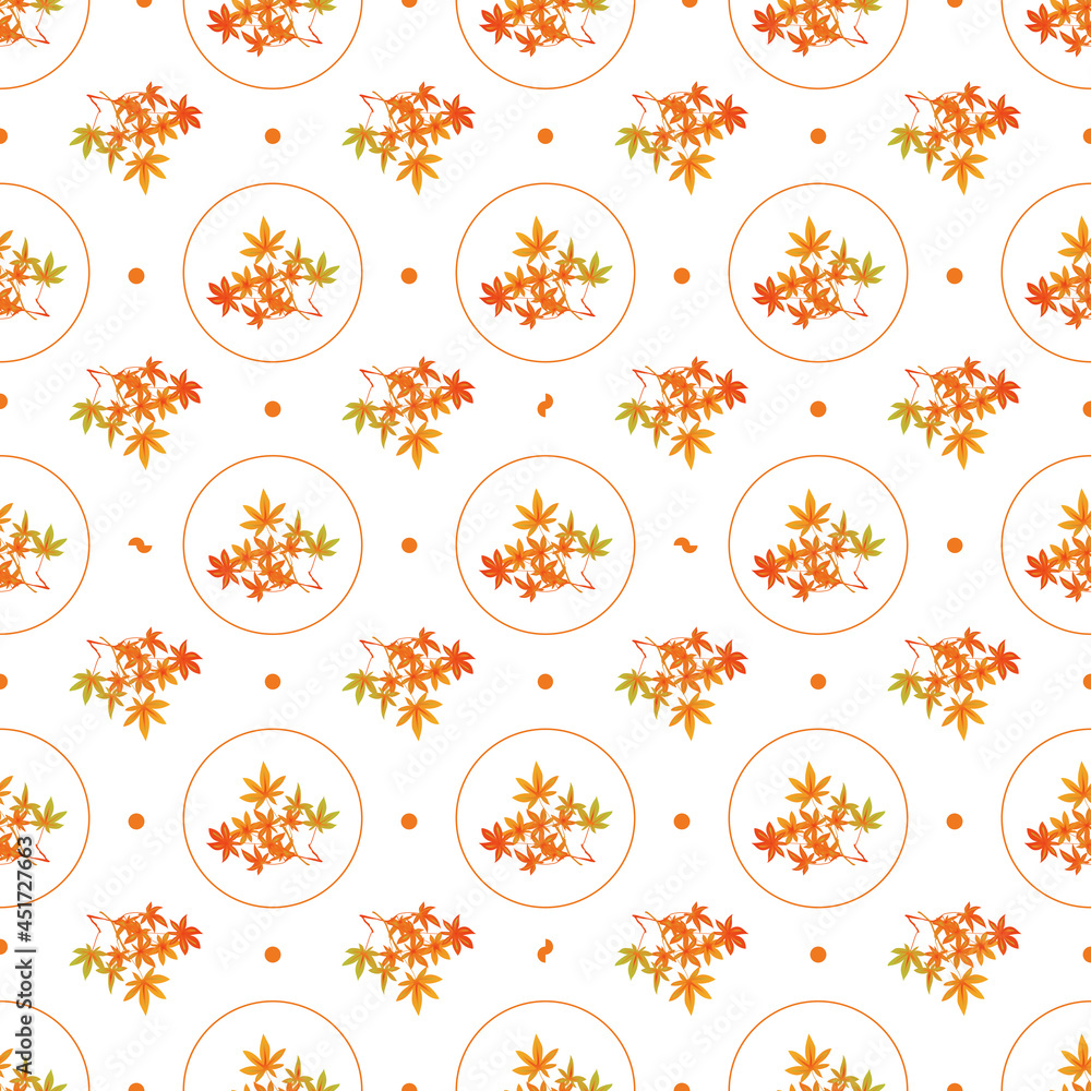 Poster autumn leaves pattern seamless. orange fall chestnut leaves on branches in circle shapes at endless 