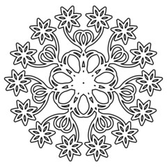 black and white floral ornament. a pattern element. contour drawing by hand. embroidery, coloring page, template, henna, tattoo, print.