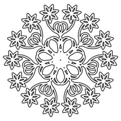 black and white floral ornament. a pattern element. contour drawing by hand. embroidery, coloring page, template, henna, tattoo, print.