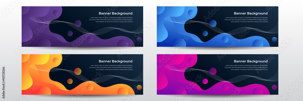 Wall mural collection of colorful banner template background with wavy gradient shapes. abstract web banner des