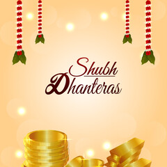 Indian festival shubh dhanteras background with gold coin pot