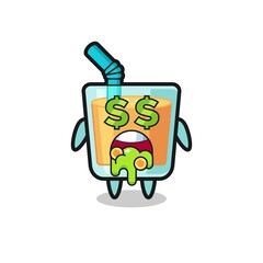 orange juice character with an expression of crazy about money