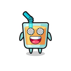 cute orange juice character with hypnotized eyes