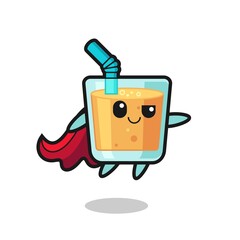 cute orange juice superhero character is flying