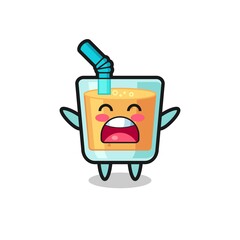 cute orange juice mascot with a yawn expression