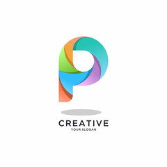 Creative colorful monogram initial letter p logo template