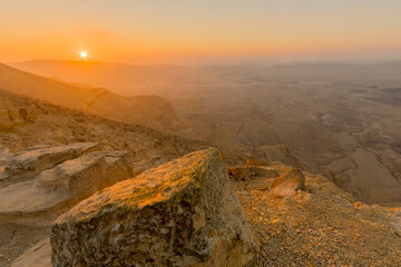 Sunrise view of HaMakhtesh HaGadol (Yeruham Crater), the Negev Desert