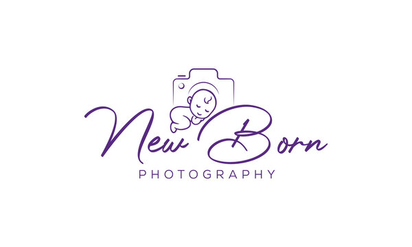 Newborn Photography studio logo template, camera with baby initial NEWBORN photography signature logo template