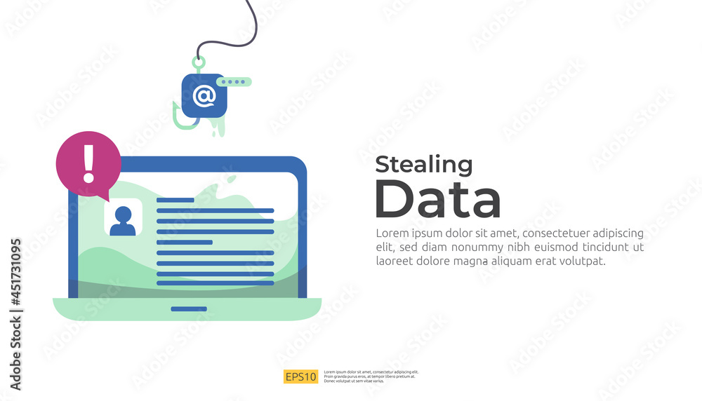 Poster password phishing attack and stealing personal data concept. internet security for web landing page,
