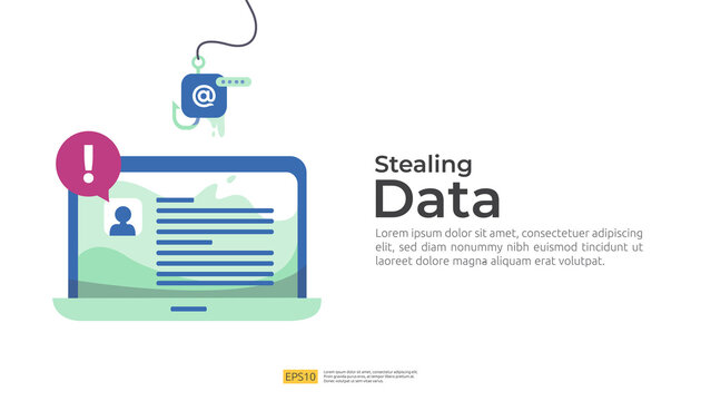 password phishing attack and stealing personal data concept. internet security for web landing page, banner, presentation, social, and print media template. Vector illustration