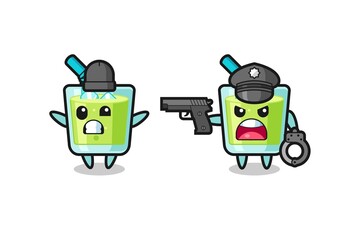 illustration of melon juice robber with hands up pose caught by police