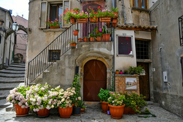 Fototapeta na wymiar Front of an old house in San Giovanni in Fiore, a medieval town in the Cosenza province.