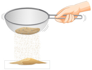 Sifting Sand Experiment with Hand Shaking Colander