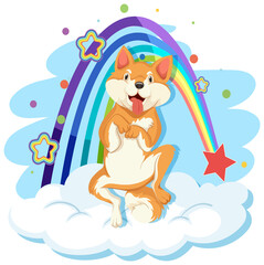 Cute dog on the cloud with rainbow